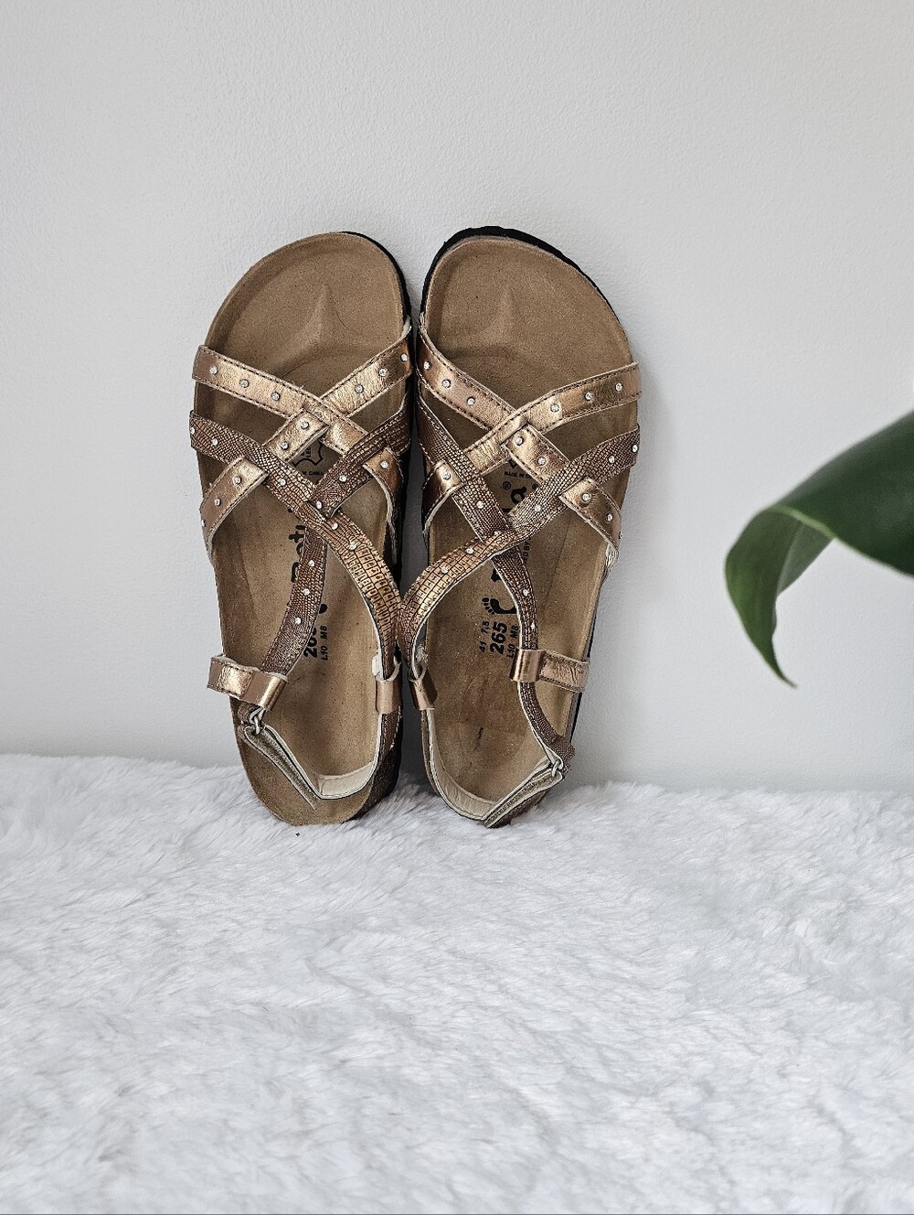 Betula Birkenstock Strappy Sandals Bronze Rhinestone Slingback Women's